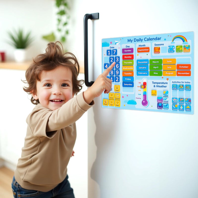 Simply magic 58 PCS Kids Calendar - My First Daily Magnetic Calendar with Weather and Feelings, Days of The Week, All About Today Board â€“ Preschool Learning Chart for Wall or Fridge, Circle Time - Image 5